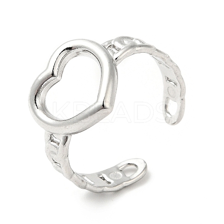 Non-Tarnish 304 Stainless Steel Heart Open Cuff Ring for Women RJEW-I085-11P-1