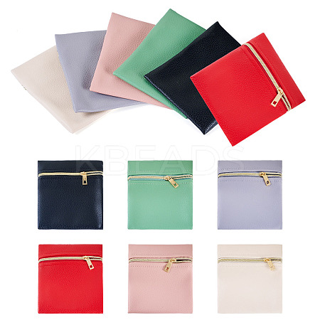 6Pcs 6 Colors Imitation Leather Jewelry Storage Zipper Bags ABAG-TA0001-72A-1