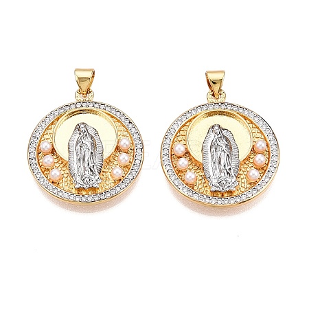 Brass Micro Pave Cubic Zirconia with ABS Imitation Pearl Pendants KK-T070-18G-1
