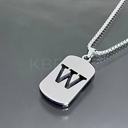 Rectangle with Laser Cut Letter 201 Stainless Steel Initial Pendant Necklaces WGA5E8C-23-1