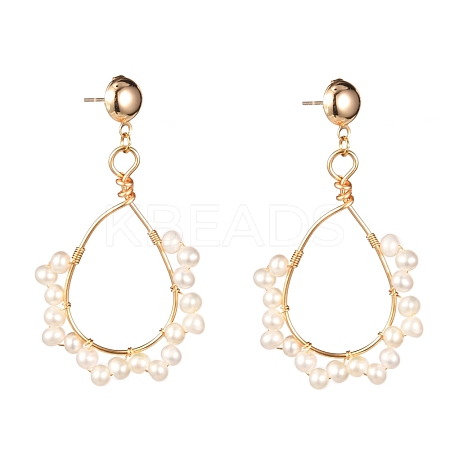 Teardrop Natural Pearl Beads Dangle Stud Earrings for Girl Women EJEW-JE04682-1
