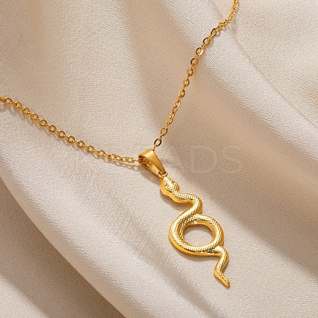 304 Stainless Steel Snake Pendant Necklaces for Women Men NJEW-Z063-03G-03-1