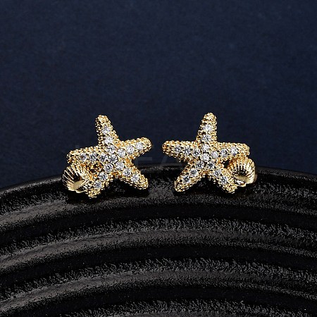 Brass Micro Pave Clear Cubic Zirconia Earrings LS-EJEW-D328-03G-02-1