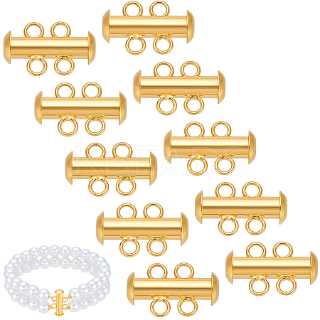 10Pcs Tube Brass Slide Lock Clasps KK-PH0014-45G-1