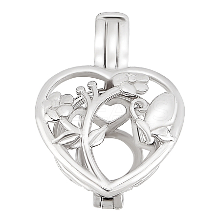 1Pc Rhodium Plated 925 Sterling Silver Heart Bead Cage Pendants STER-HY0001-05-1