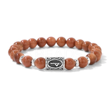 Alloy Nordic Viking Runes 8MM Synthetic Goldstone Round Beaded Stretch Bracelets KW3210-10-1