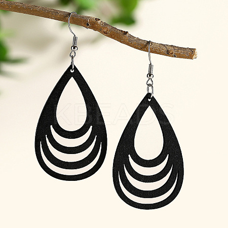 Hollow Out Teardrop Wood Dangle Earrings FS-WG56C65-06-1