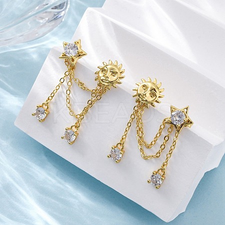 Brass Micro Pave Clear Cubic Zirconia Stud Earrings LS-EJEW-H158-24G-1