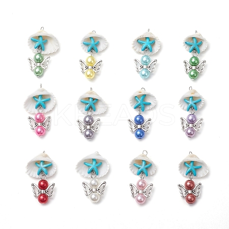 12Pcs Shell Pendants PALLOY-JF03695-02-1