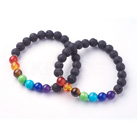Natural Lava Rock Beads Stretch Bracelets BJEW-F380-04-1
