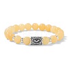 Alloy Nordic Viking Runes 8MM Natural Yellow Jade Round Beaded Stretch Bracelets KW3210-17-1