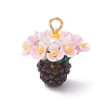 Resin Glass Seed Beaded Flower Pendants PALLOY-MZ01106-03-1