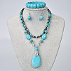 Teardrop Synthetic Turquoise Pendant Necklaces & Dangle Earrings & Stretch Bracelets Sets FS-WGCD8C0-01-1