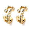 Brass Micro Pave Clear Cubic Zirconia C-Shaped with Heart Cuff Earrings EJEW-D328-05G-02-4