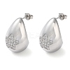 Teardrop with Star Brass Micro Pave Clear Cubic Zirconia Stud Earrings EJEW-A034-03P-1