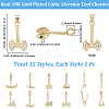 12Pcs 12 Styles Rack Plating Brass Micro Pave Clear Cubic Zirconia Tool Pendants KK-BBC0021-90-2
