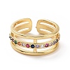 Colorful Cubic Zirconia Triple Line Open Cuff Ring RJEW-I093-01G-3