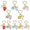 10Pcs 5 Colors Acrylic Strawberry & Alloy Enamel Flower Pendant Decorations HJEW-WR00003-1