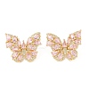 Rack Plating Brass with Cubic Zirconia Stud Earrings for Women EJEW-G394-06G-04-2