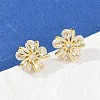 Flower Brass Micro Pave Clear Cubic Zirconia Stud Earrings EJEW-U064-03B-G-1