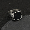 304 Stainless Steel with Natural Black Agate Finger Rings FS-WG06E27-23-1