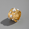 304 Stainless Steel with Imitation Pearls Open Cuff Rings for Women WF0068-4