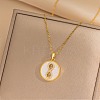 Flat Round with Number 8 Shell & Cubic Zirconia Pendant Necklaces LS-NJEW-D288-04G-1