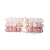 3Pcs Round Natural Rose Quartz & Rhodochrosite & Pink Opal & Pearl Beaded Stackable Stretch Bracelets Sets BJEW-JB12995-1