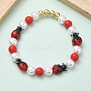 Brass & Lampwork & ABS Imitation Pearl Beaded Stretch Bracelets for Women BJEW-F515-08G-1
