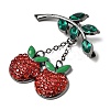 Cherry with Leaf Alloy Rhinestone Hanging Chain Brooch for Backpack Clothes JEWB-L026-07B-2