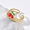 Brass Micro Pave Clear Cubic Zirconia Enamel Adjustable Cuff Rings for Women RJEW-G350-01F-G-2