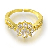 Rack Plating Flower Brass Micro Pave Clear Cubic Zirconia Open Cuff Rings for Women RJEW-H232-01G-2
