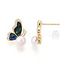 Butterfly Brass Natural Pearl Stud Earrings PEAR-N020-06U-2