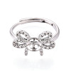 Bowknot Shape Brass Micro Pave Clear Cubic Zirconia Adjustable Ring Settings KK-T076-48P-2
