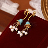 Flower Brass Enamel Dangle Stud Earrings EJEW-K308-07G-1