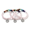 Natural Rose Quartz Round Beaded Chakra Stretch Bracelets BJEW-K251-01G-1