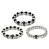 3Pcs 3 Colors Halloween Dyed & Electroplated Natural Lava Rock Round Beads Stretch Bracelets for Men BJEW-JB12332-2
