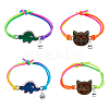 4Pcs 4 Style Cat & Dinosaur Alloy Link Bracelets Set with Rubber BJEW-FI0001-55-1