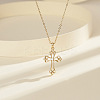 925 Sterling Silver Pave Clear Cubic Zirconia Knot Cross Pendant Necklaces for Women NJEW-F323-02G-3