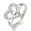 Heart with Letter Rack Plating Brass Micro Pave Clear Cubic Zirconia Adjustable Rings for Women RJEW-I105-01P-C-1