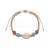 Adjustable Natural Cowrie Shell & Round Wood & Synthetic Turquoise Beaded Cotton Cord Braided Anklets for Women FS-WG3A61A-01-5