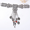 Bohemian Zinc Alloy Rhinestone Flower Key Coin Long Tassel Choker Necklaces for Women FS-WGCB918-01-2