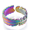Ion Plating(IP) 304 Stainless Steel Leaf Cuff Rings RJEW-N038-126M-2