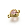 Heart Brass Cubic Zirconia Connector Charms KK-P295-34G-02-2