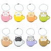 8 Sets 8 Colors Cute Coffee Cup Cat Acrylic Pendant Keychain HJEW-CJ0001-03-1