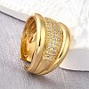 Brass Micro Pave Cubic Zirconia Adjustable Open Cuff Rings for Women RJEW-K292-03G-3