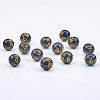 Natural Obsidian Round Carved Om Mani Padme Hum Beads Strands G-OC0001-35-6