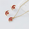 304 Stainless Steel Enamel Moon Star Pendant Necklace & Stud Earrings Set for Women FZ5218-6-1