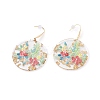Transparent Epoxy Resin Flat Round with 3D Printed Flower Pattern Dangle Earrings EJEW-JE04580-3