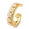 Rack Plating Flower Brass Enamel Open Cuff Rings for Women LS-RJEW-S242-09G-B-1